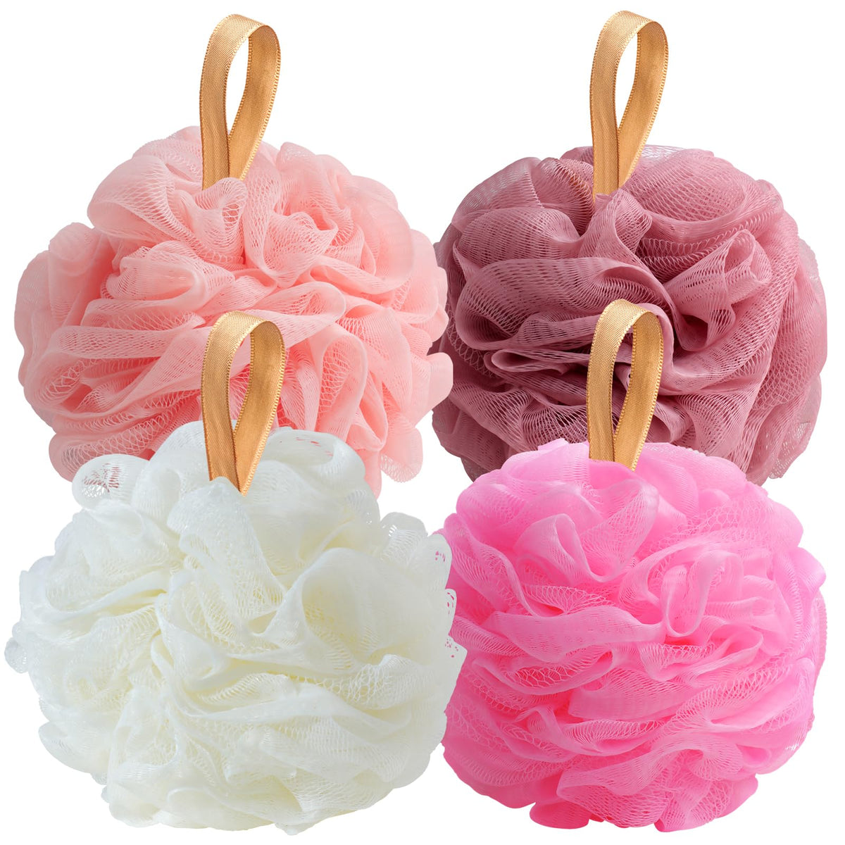 Fishent 4 Pack Soft Loofah Bath Sponges - Exfoliating Body Scrubber For Men & Women, Colorful