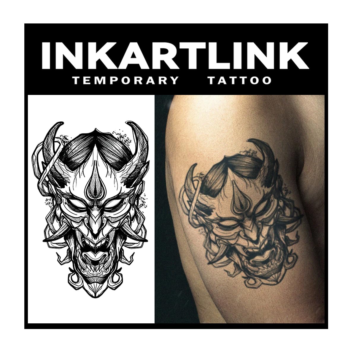 Inkartlink Large Semi Permanent Tattoo Sheets, Waterproof Demon Prajna Design, 1-2 Weeks Wear