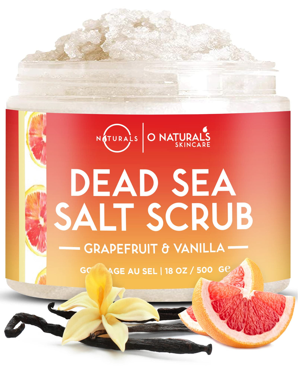 O Naturals Exfoliating Dead Sea Salt Scrub With Grapefruit & Vanilla, 18Oz - Hydrating & Refreshing