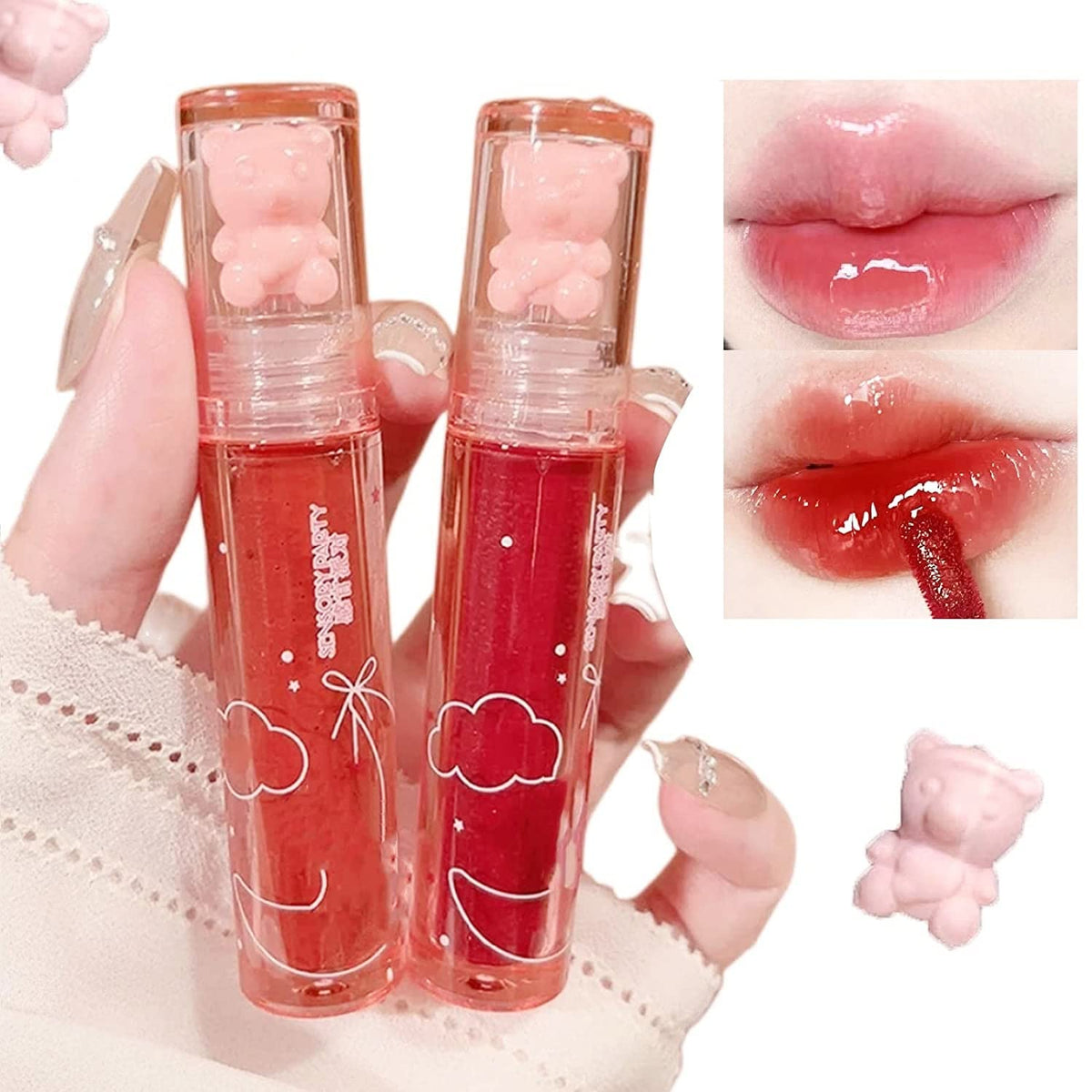 New Irven Bear Lip Glaze Jelly Lipstick, Moisturizing Liquid Lip Gloss, Waterproof, 0.4 Fl Oz