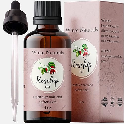 Organic Rosehip Seed Oil by White Naturals - 100% Pure Cold Pressed Moisturizer for Skin & Hair 4oz