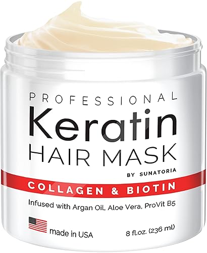 SUNATORIA Professional Keratin Hair Mask - Nourishing Treatment with Biotin & Coconut Oil, 8 Fl Oz