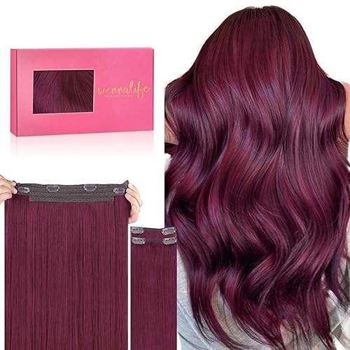 WENNALIFE 18&quot; 125g Light Burgundy Real Human Hair Wire Extensions - Invisible Fish Line