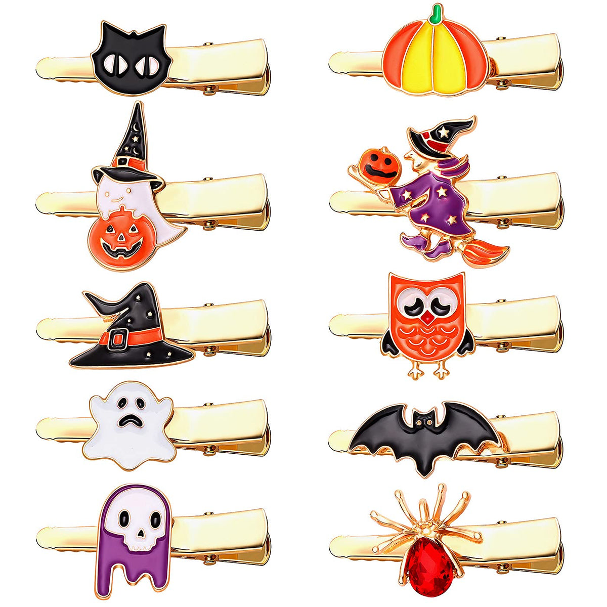 Nvenf 10Pcs Halloween Hair Clips - Cute Spider Pumpkin Ghost Duckbill Alligator Hairpins