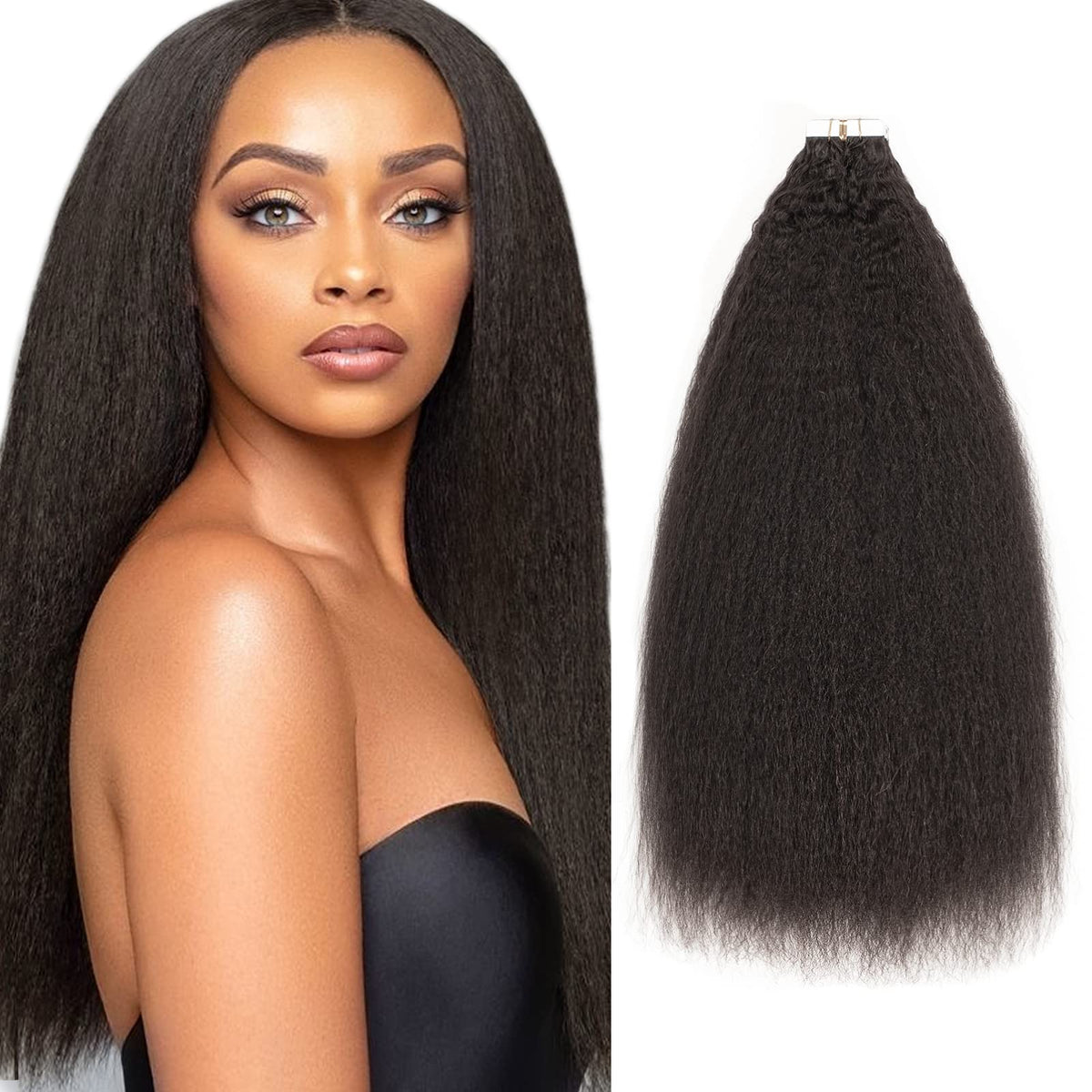 Loxxy 16&quot; Kinky Straight Tape In Hair Extensions - 100G Remy Human Hair For Black Women