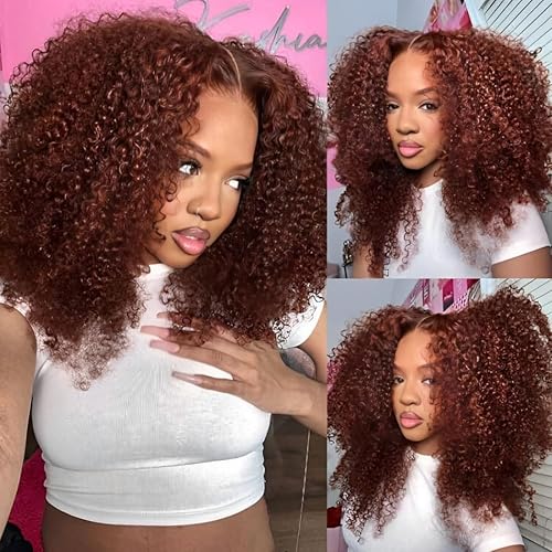 UNICE 16&quot; Bye Bye Knots Glueless Wig, Reddish Brown Kinky Curly, 150% Density, Pre