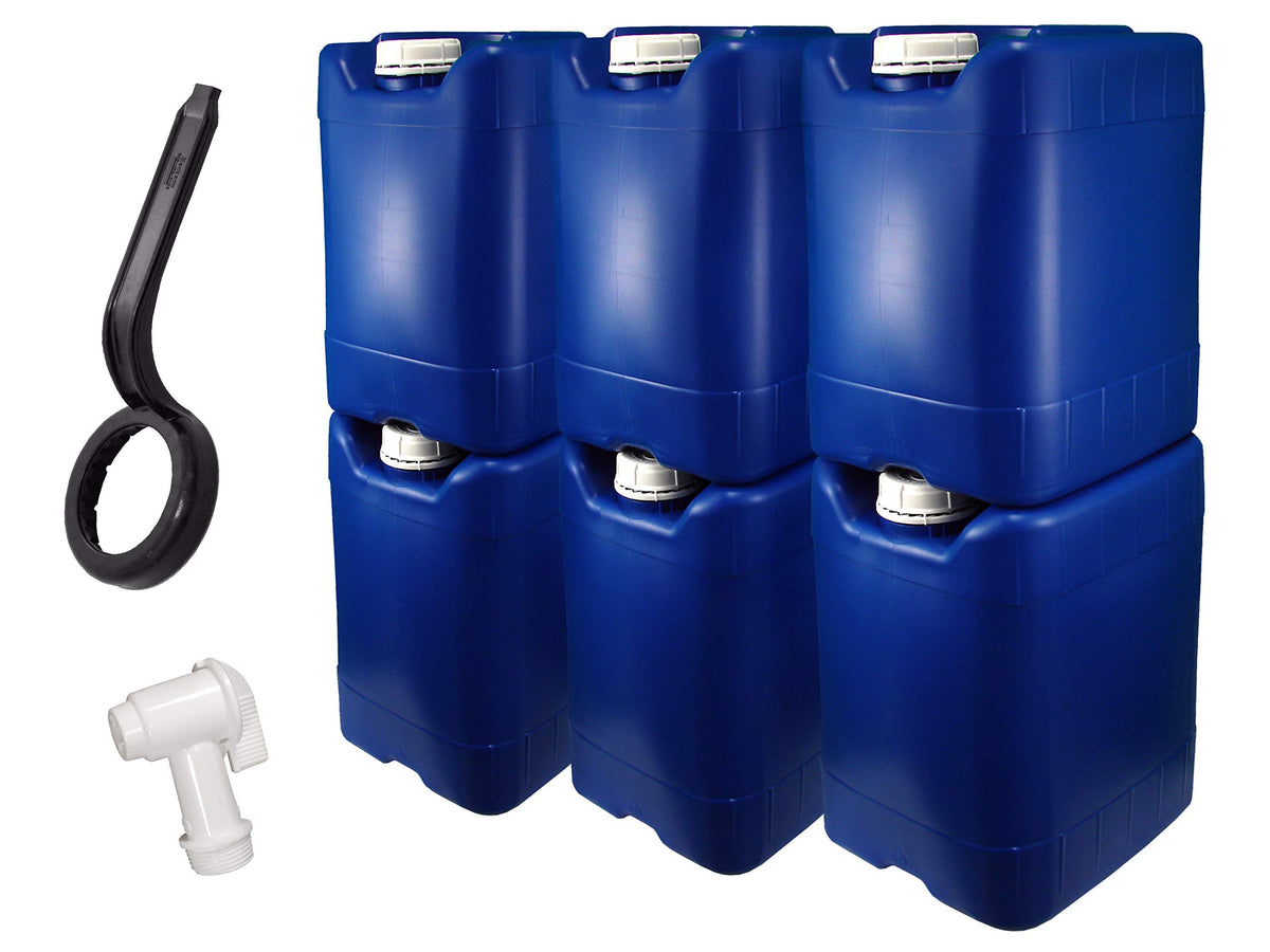 Api Kirk Containers 5 Gallon Blue Samson Stackers - 6 Pack Emergency Water Storage Kit