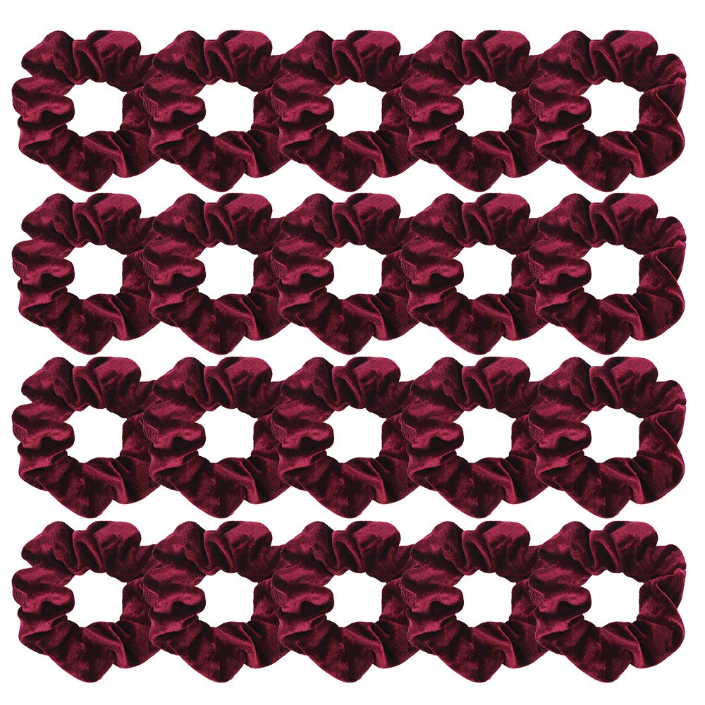 Didder Velvet Hair Scrunchies 20 Pcs Wine Red Soft Elastic Ties For Women & Girls