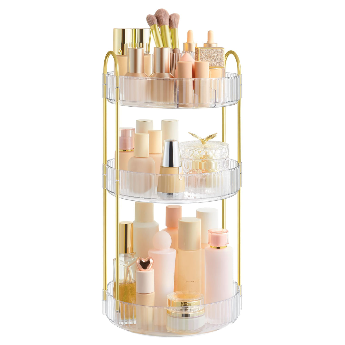 Songmics 3-Tier Transparent Rotating Makeup Organizer, Customizable Vanity Storage, Lazy Susan