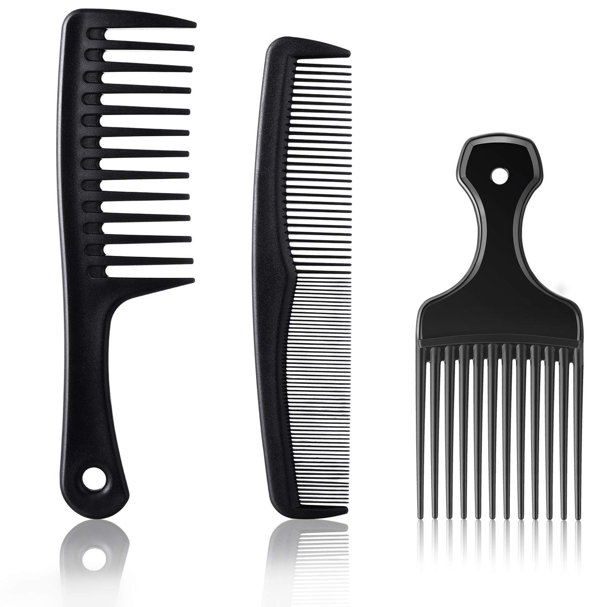 Patelai Wide-Tooth Comb Set - 3 Pack Carbon Fiber Detangling Tool For Curly Hair, Beard, Thick Hair