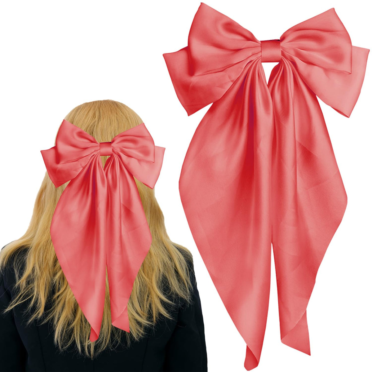 Wmbzxh Watermelon Red Hair Bow Ribbons For Women & Girls - Silky Satin Barrettes With Clips