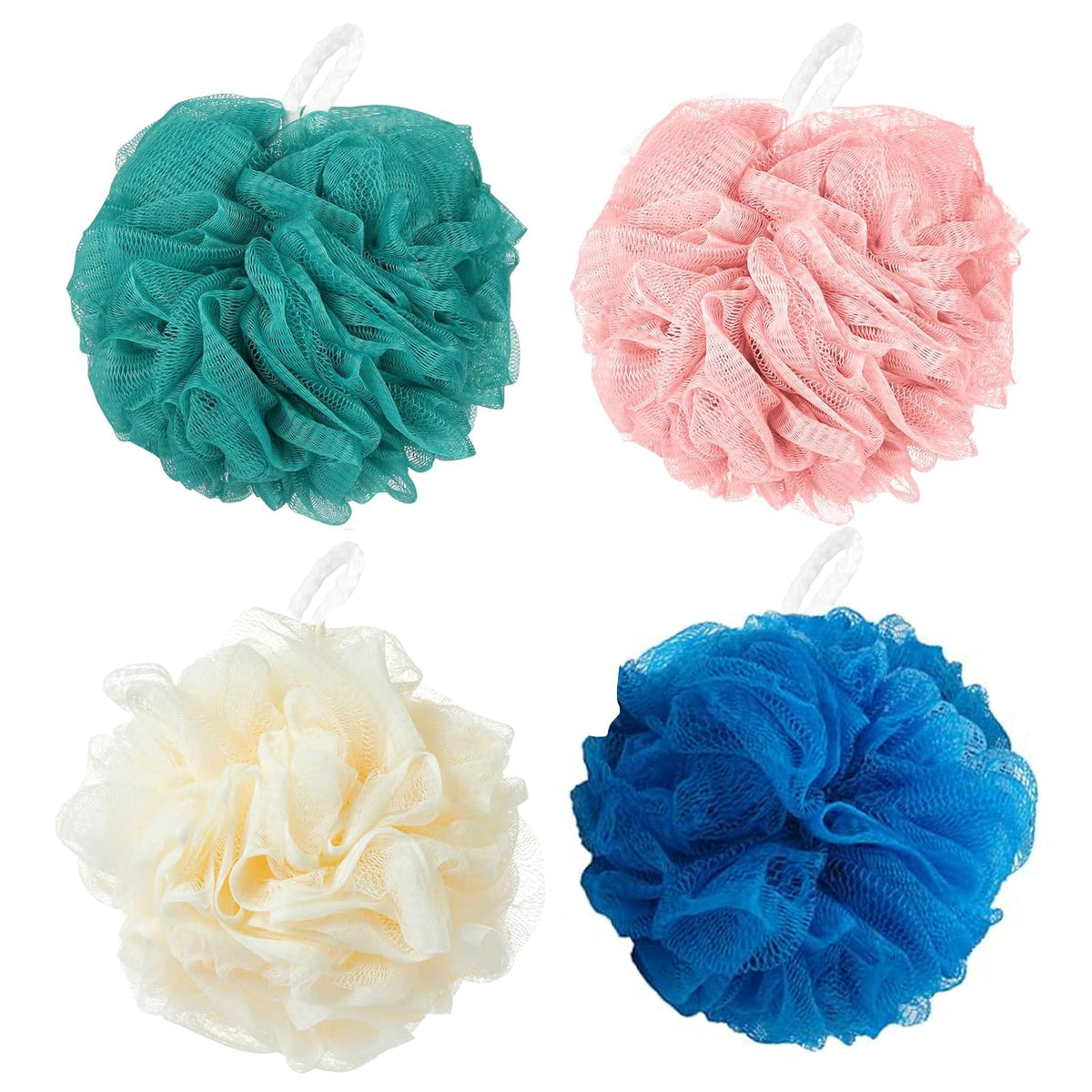 Borsicge Loofah Sponge Shower Balls - 4 Pack, Exfoliating Bath Scrubber In Multiple Colors