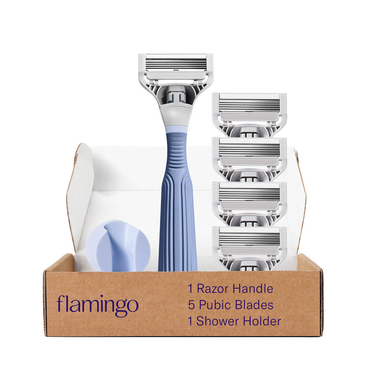 Flamingo Women'S Pubic Hair Razor Kit - 1 Handle, 4 Refills, Shower Holder, 7 Piece Set