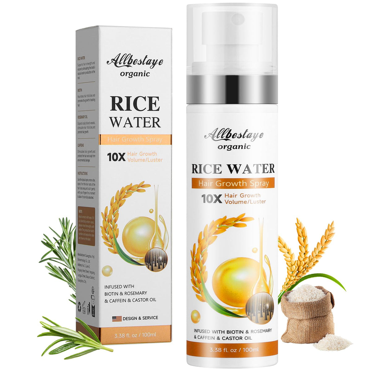 Ingzy Rice Water Hair Growth Serum - Rosemary & Biotin For Thicker, Fuller Hair, 100Ml