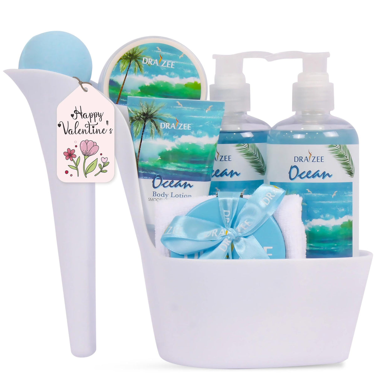 Draizee Luxury Ocean Scented Spa Basket - 8 Pcs Bath & Body Gifts For Women, Mom, Girlfriend