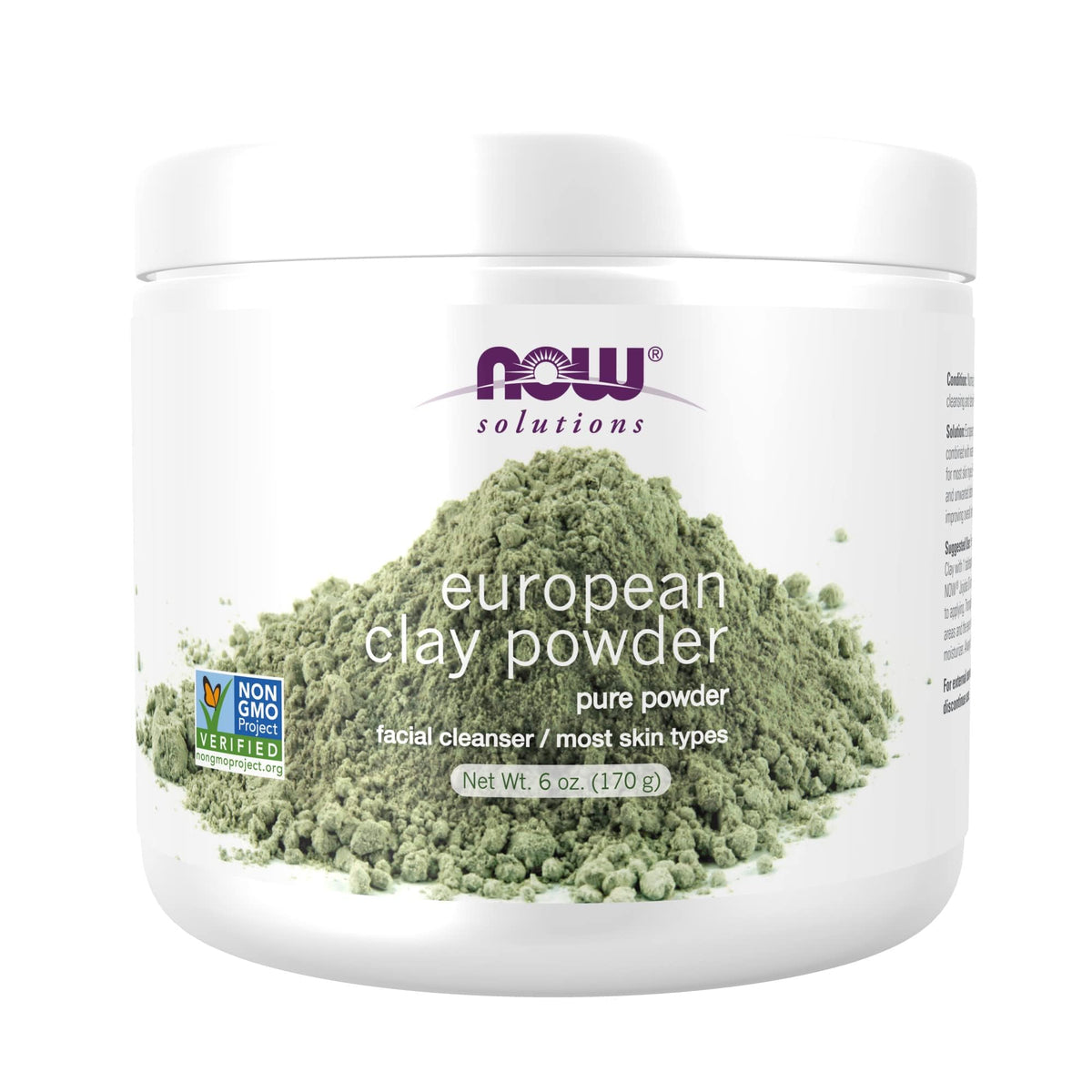 Now Solutions European Clay Powder - Detox Facial Cleansing Mask, 6 Oz Pure Gray Clay