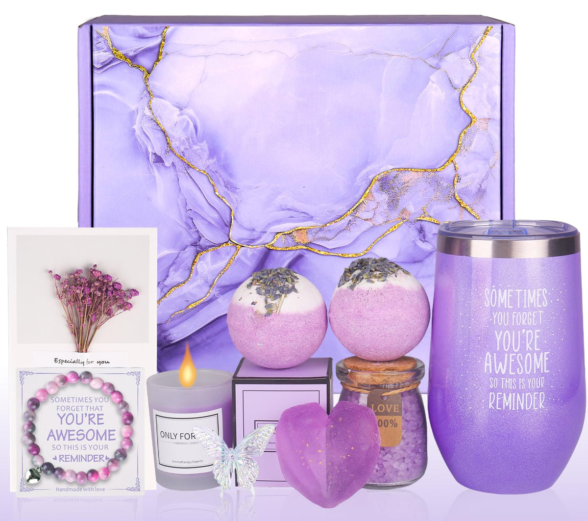 Jiefngd Purple Bath Spa Gift Basket Set - Unique Birthday Gifts For Women, Mom, Friends