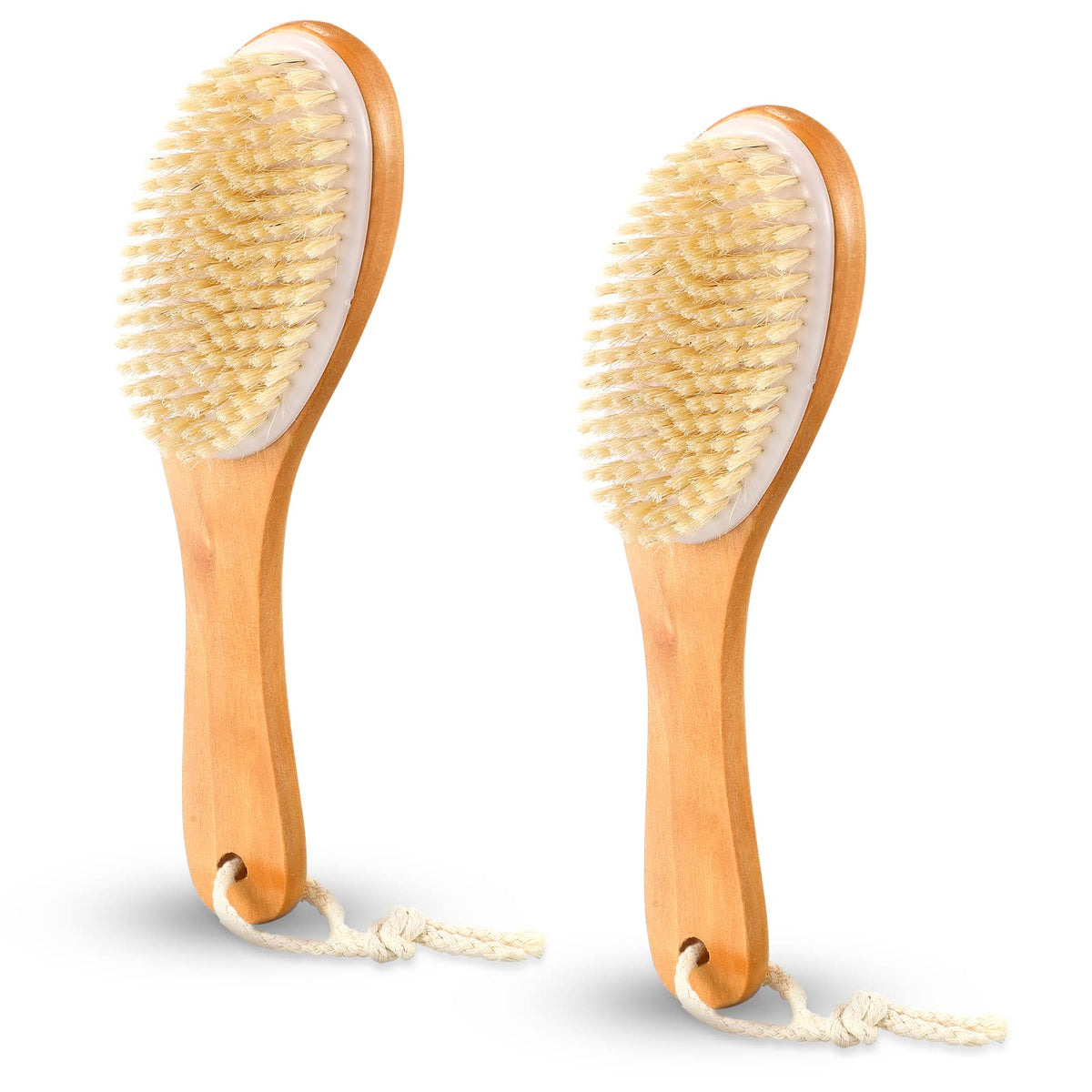 Gerrii Dry Brushing Body Brush Set - 2 Pcs Natural Boar Bristle With Wooden Handle For Exfoliation