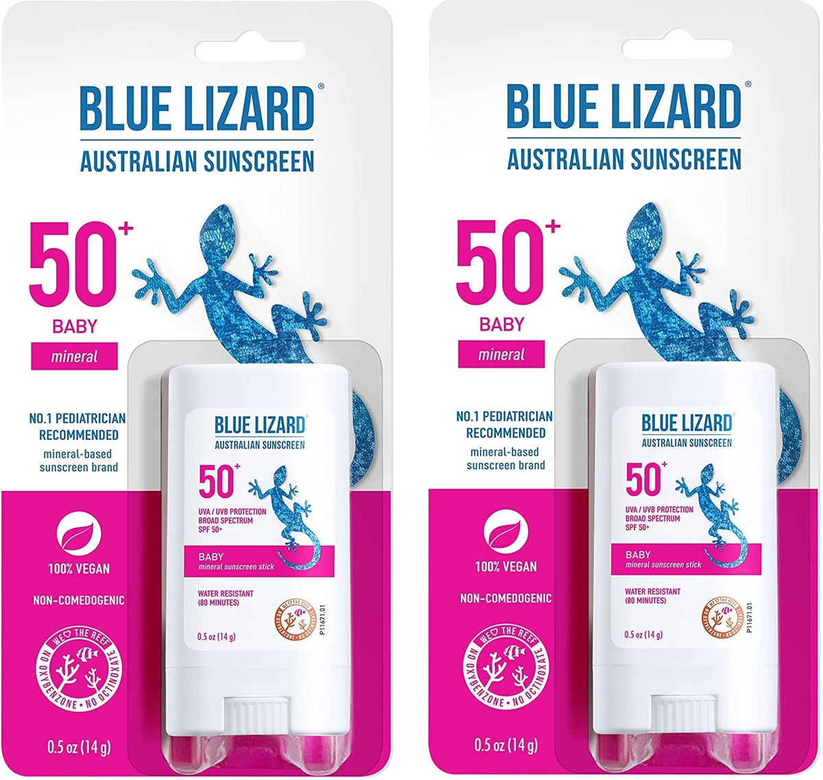 Blue Lizard Baby Sunscreen Stick, Spf 50+, Zinc Oxide, Water Resistant, Fragrance Free, 2-Pack