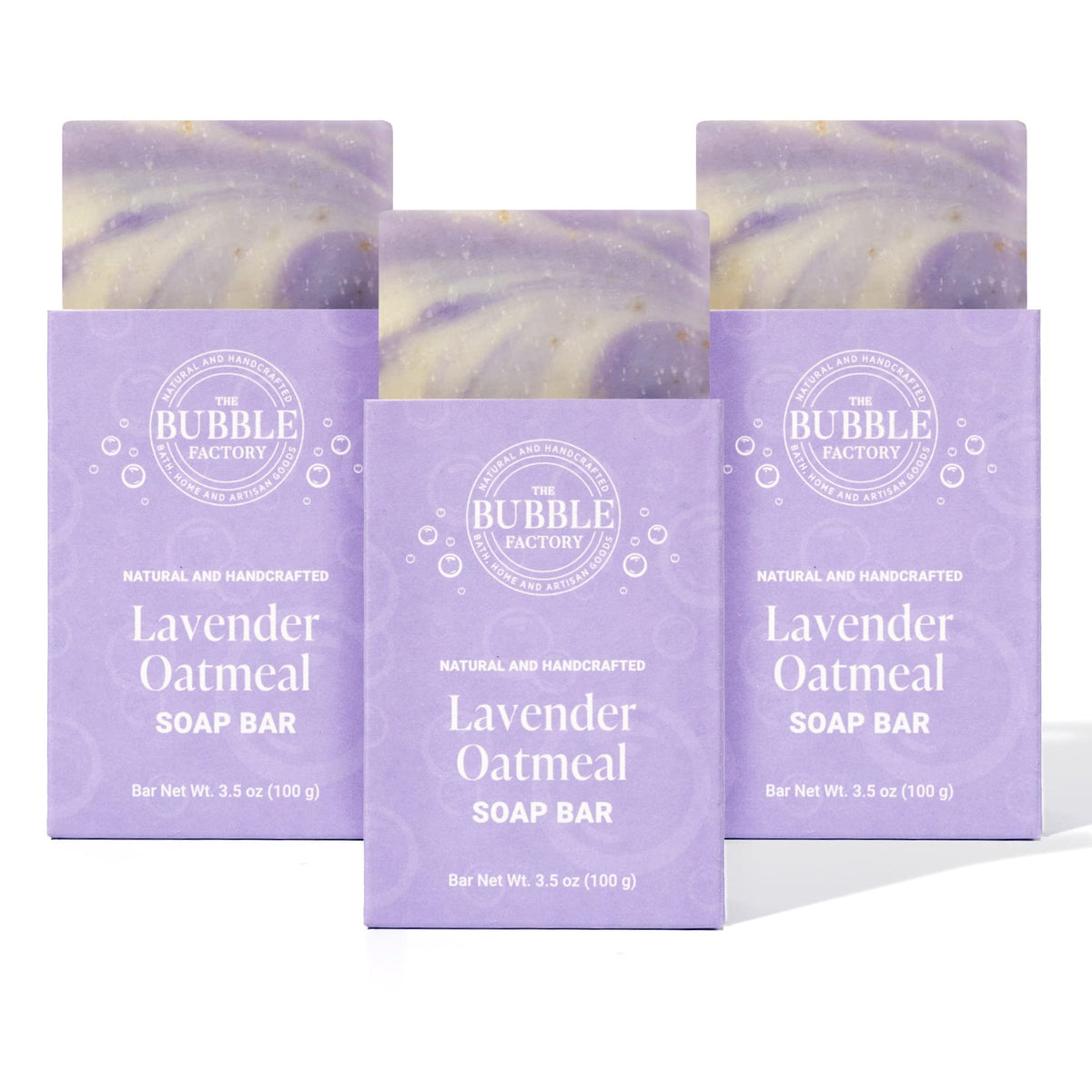 The Bubble Factory Vegan Lavender Oatmeal Soap Bars - All-Natural, Palm Oil Free, 3 Pack, 3.5 Oz