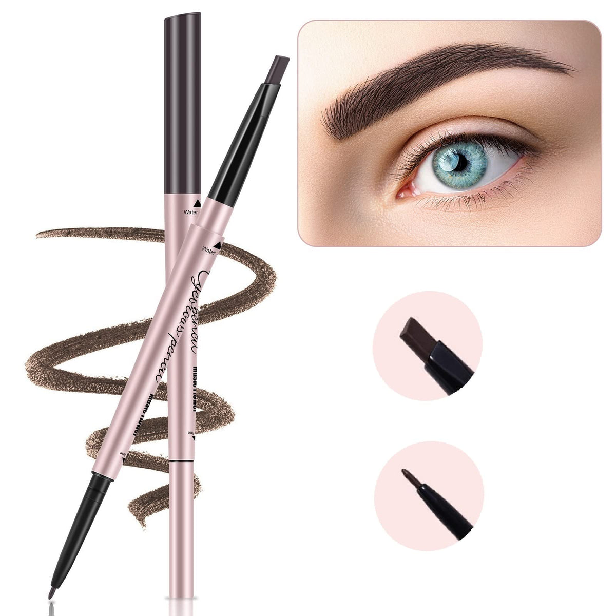 Turritopsisd Eyebrow Pencils 2-Pack, Dual Tip Waterproof Makeup, Dark Brown