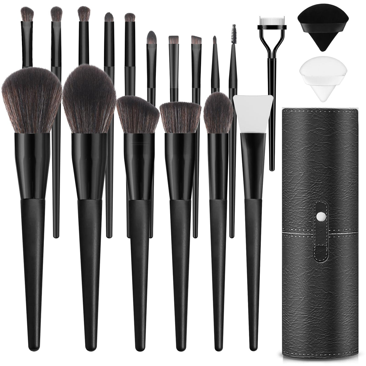 Luxbru 20Pc Makeup Brush Set - Professional Foundation, Blending, Eyeshadow Brushes With Case & Puff