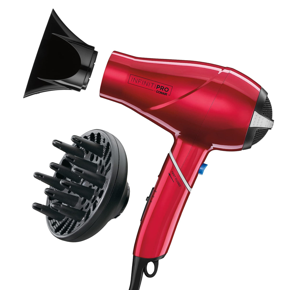 Conair Infinitipro Travel Hair Dryer, 1875W Compact With Folding Handle, Red