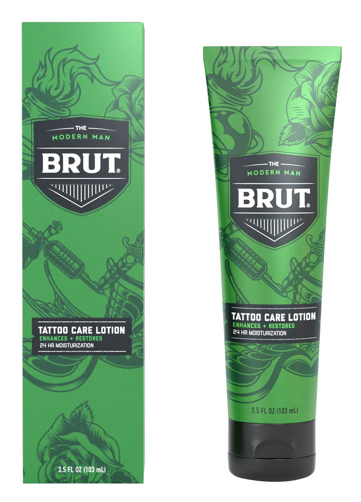 Brut Tattoo Care Lotion - 24 Hour Moisturization, Enhances Color Vibrancy, 3.5 Oz, Pack Of 