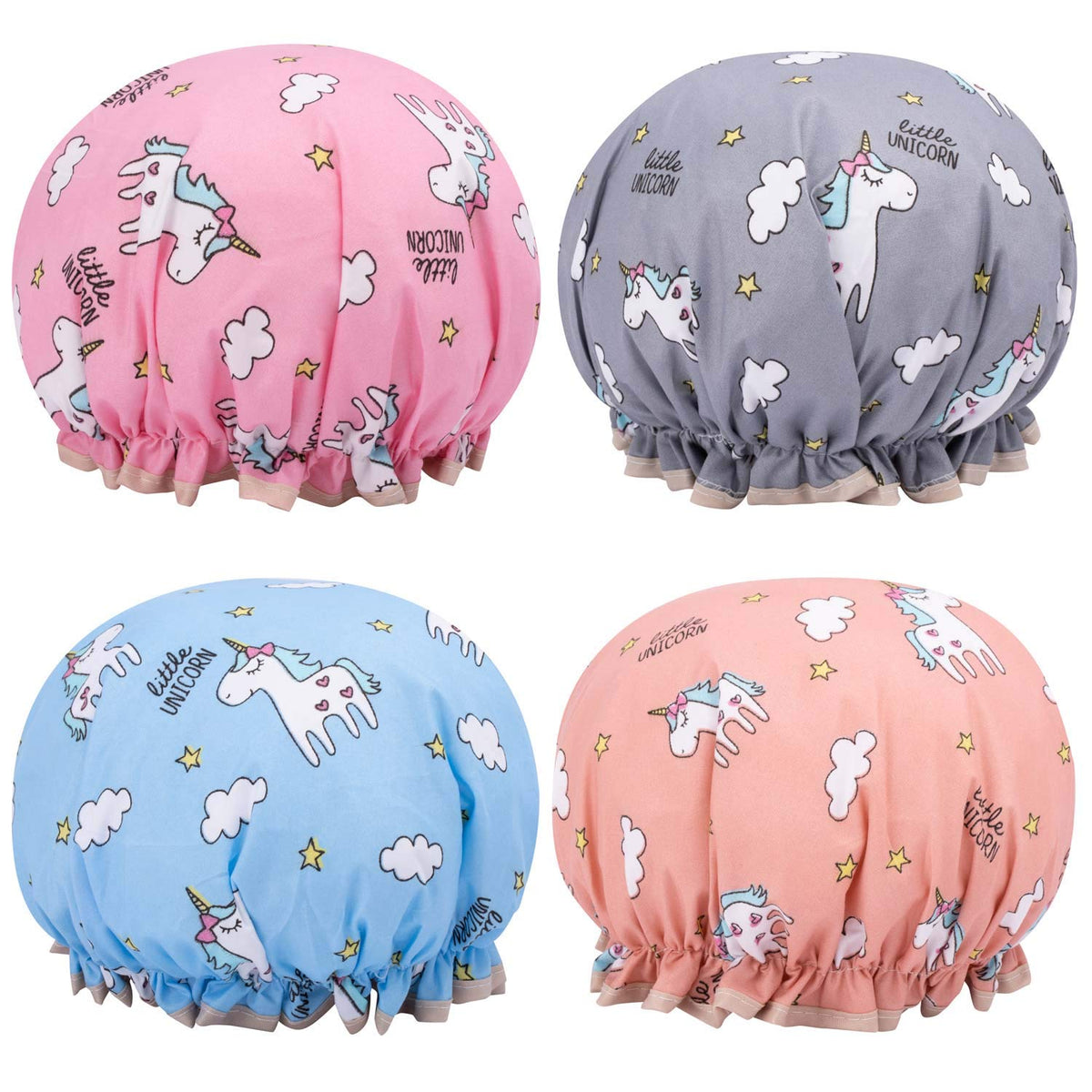 Tbestmax Unicorn Shower Caps For Long Hair, Waterproof Bath Hat, 4 Pack, Cute Design