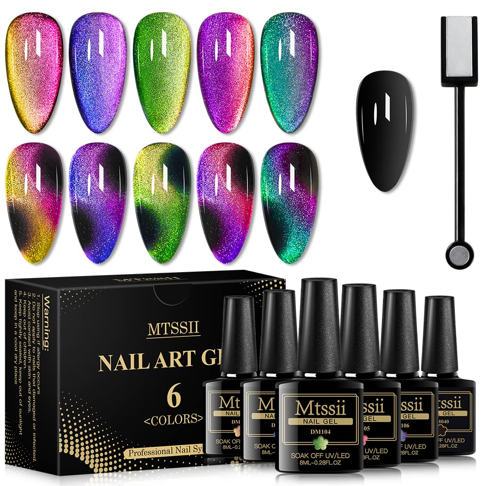 Mtssii Cat Eye Gel Nail Polish Set - 6 Colors With Starry Sky Effect & Magnet Stick, Moonstone