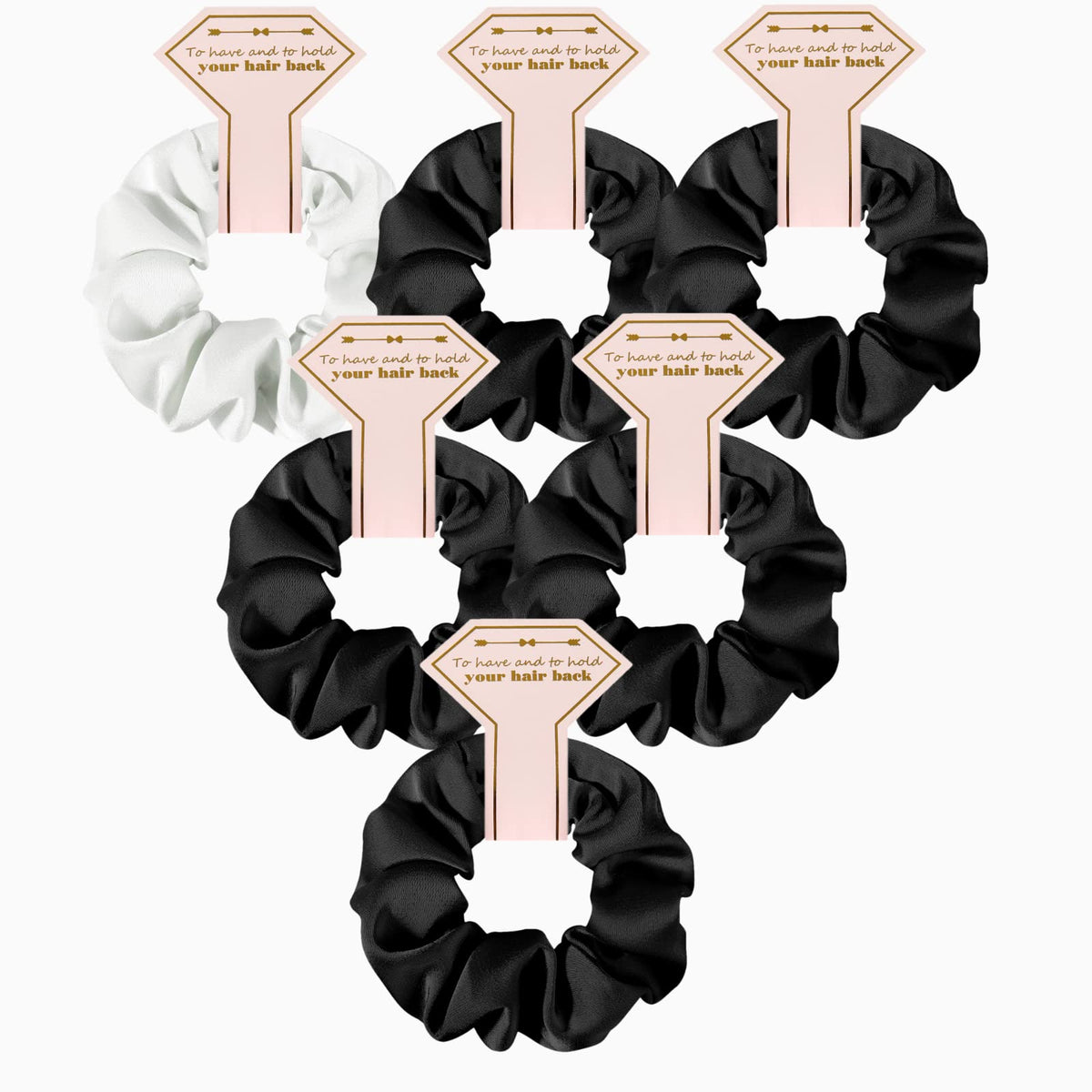 Loanzeg Satin Bridesmaid Scrunchies Set Of 6 - White&Black Hair Ties For Wedding Party Favors