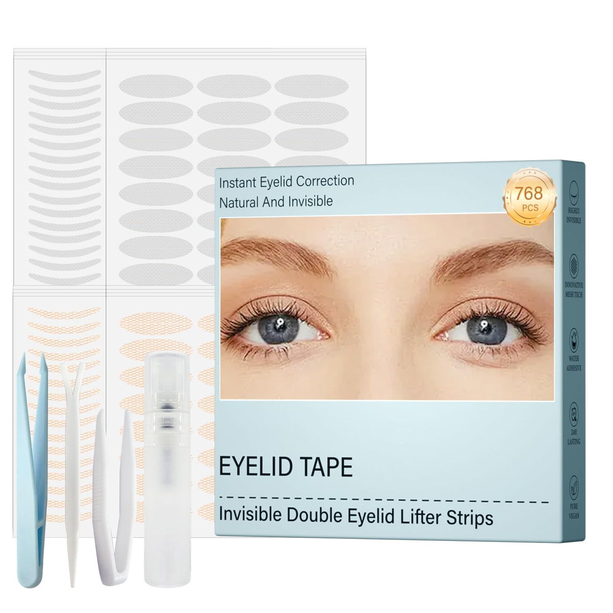 Yaguvi 768Pcs Eyelid Tape For Hooded Eyes - Invisible Eye Lifter Strips, Surgery-Free Instant Lift