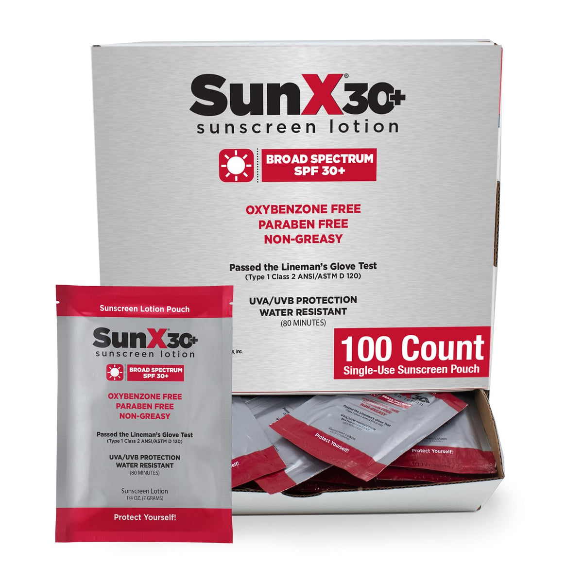 Coretex Sun X 30+ Spf Sunscreen Packets - 100 Count, Water Resistant, Paraben & Oxybenzone Free