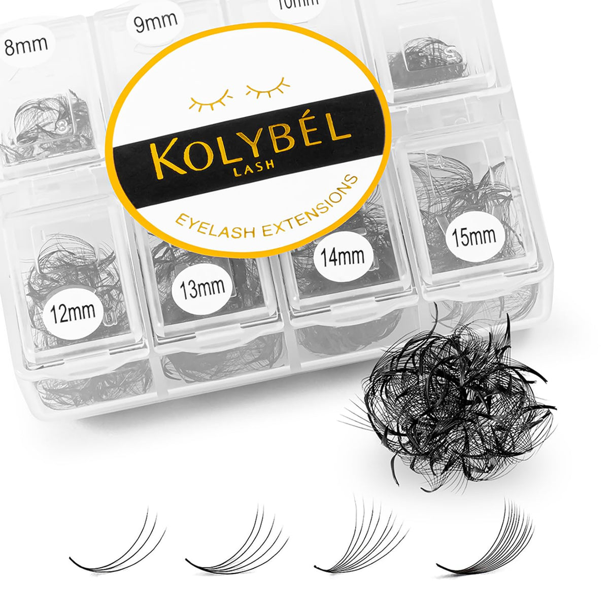 Kolybel 600 Fans 10D Premade Volume Eyelash Extensions - 0.03mm D Curl, 8-