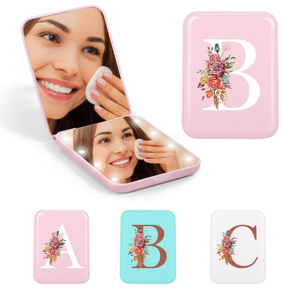 Stini Bridesmaid Gifts - Compact Pink Makeup Mirror With Led, Bridal Shower & Bachelorette Favors