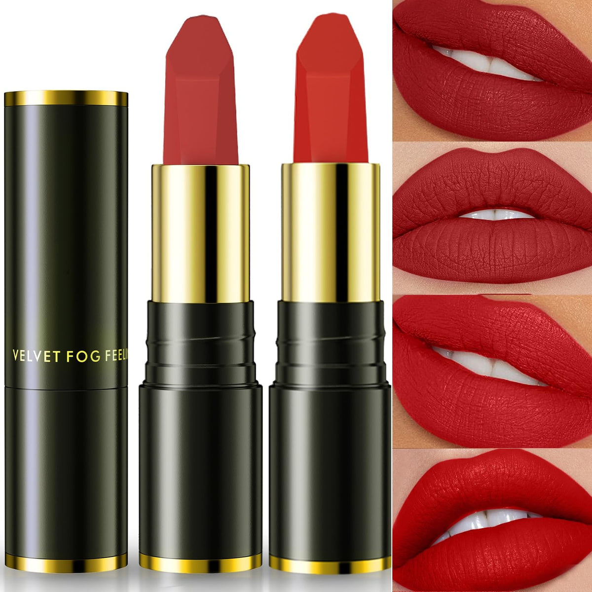 Jeffbaubl Matte Lipstick Set - Smudge Proof, Waterproof, Long Lasting In Retro Red & Rouge, 2 Pcs