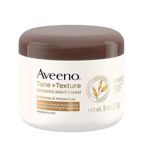 Aveeno Body Night Cream, Tone + Texture, Fragrance-Free, 8 Oz - Exfoliates & Moisturizes Skin