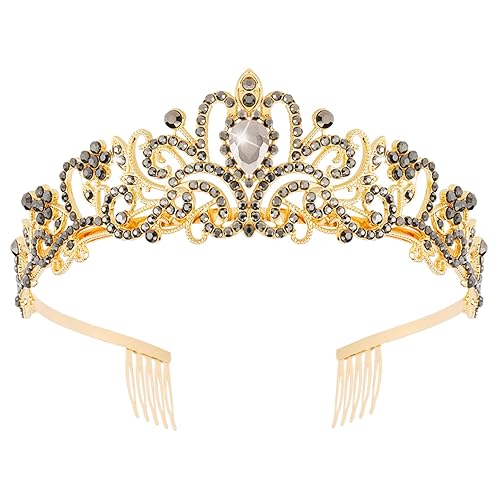 Didder Gold AB Black Rhinestone Tiara Crown for Women, Gothic Queen Headpiece for Parties & Weddings