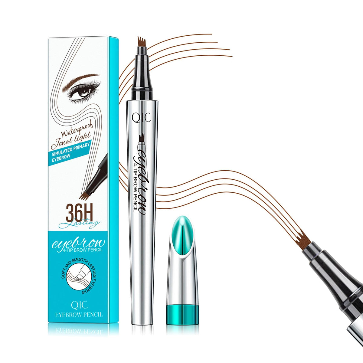 Qic Microblading Eyebrow Pencil - Waterproof 4 Tip Applicator, Reddish Brown, Long-Lasting