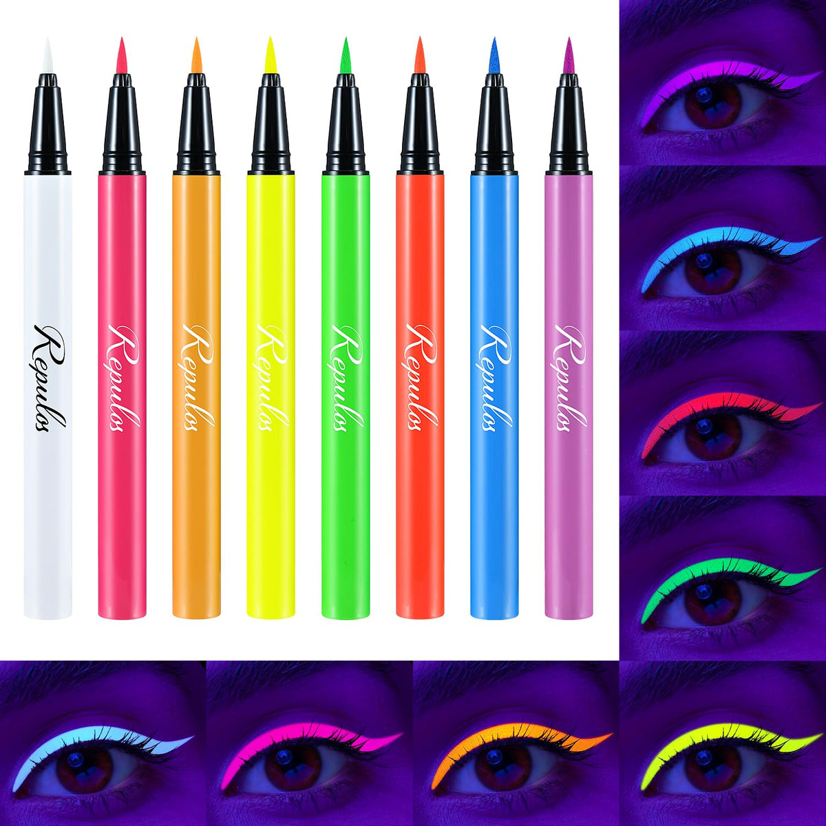 Repulos 8 Colors Neon Liquid Eyeliner Set - Waterproof, Smudge-Proof, Long-Lasting Matte Makeup