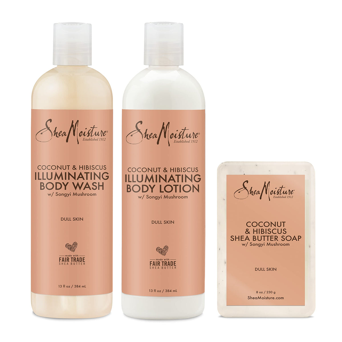 Sheamoisture Coconut & Hibiscus Bath & Body Kit For Dry Skin, 3 Piece Set