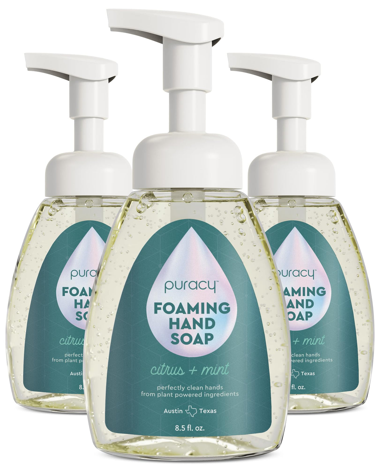 Puracy Foaming Hand Soap - Plant-Powered, Non-Toxic, Citrus Mint, 8.5 Fl Oz (3-Pack)