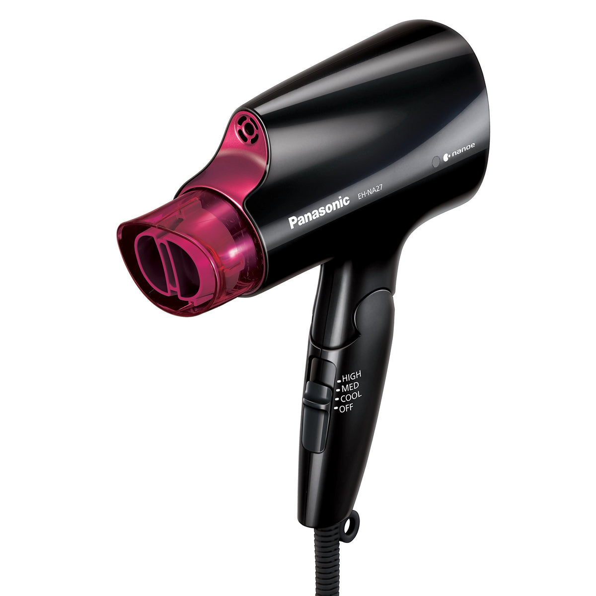 Panasonic 1400W Nanoe Compact Hair Dryer, Fast Drying, Folding Handle, Black/Pink