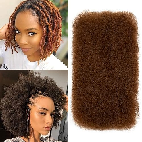 FASHION IDOL Afro Kinky Human Hair Bulk for Dreadlocks, 10&quot; Light Auburn, 50g