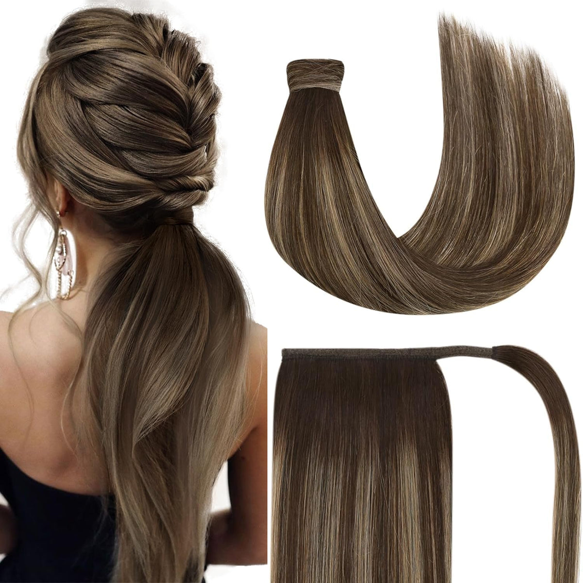 Ve Sunny 20&quot; Balayage Clip In Ponytail - Dark Brown to Caramel Blonde Human Hair Extension