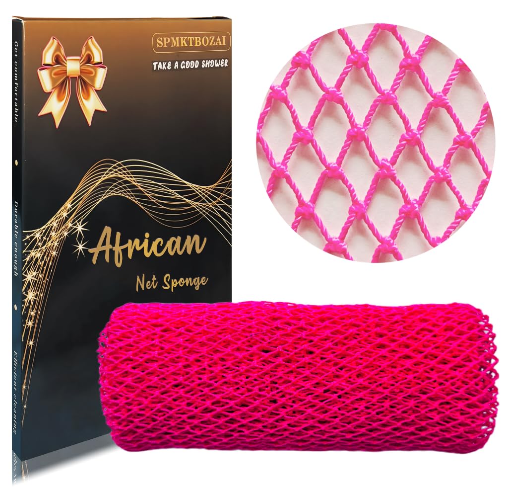 Spmktbozai African Net Sponge - Exfoliating Bath Scrubber, Rose Pink, 1 Count, Nylon