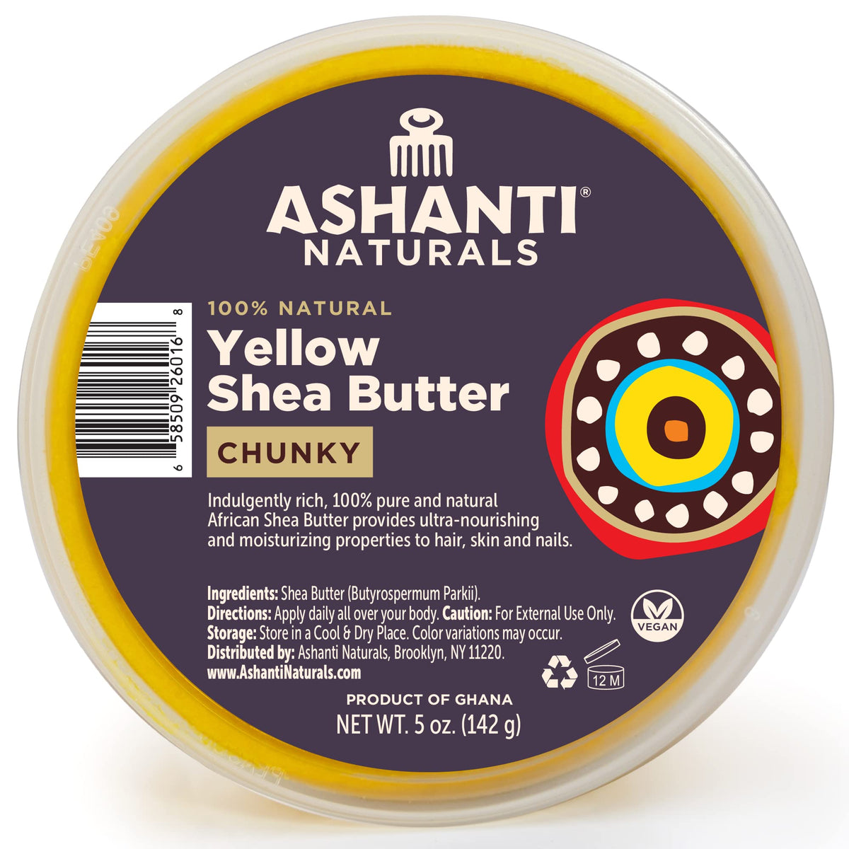 Ashanti Naturals Yellow Raw Shea Butter - 100% Unrefined Moisturizer From Ghana, 5 Oz