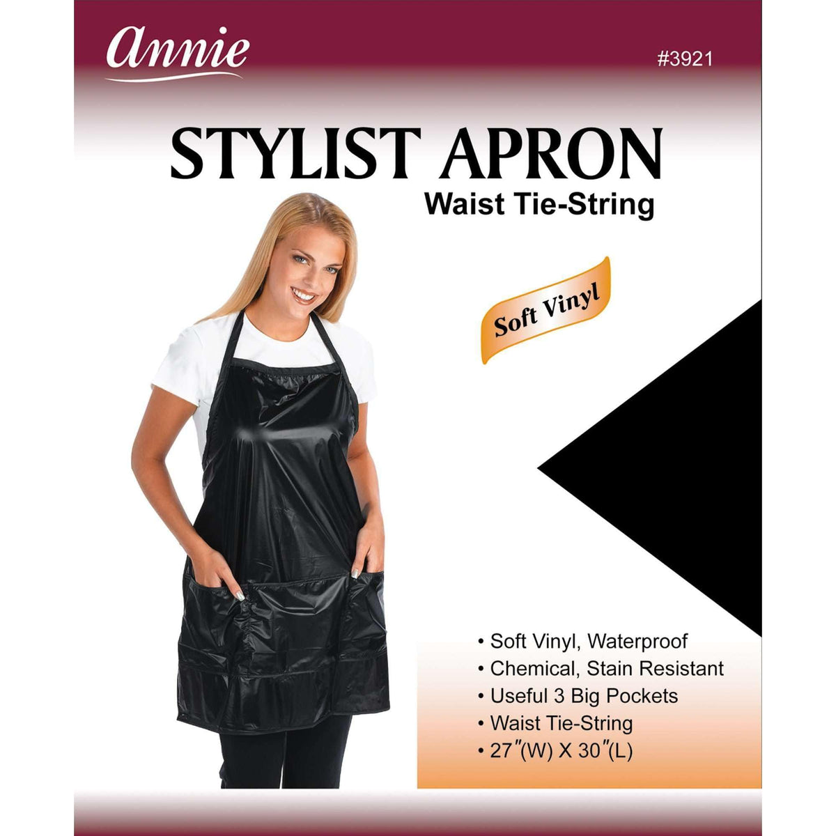 Annie Black Stylist Apron With Waist-Tie String #3921 - Professional Chef & Craft Use