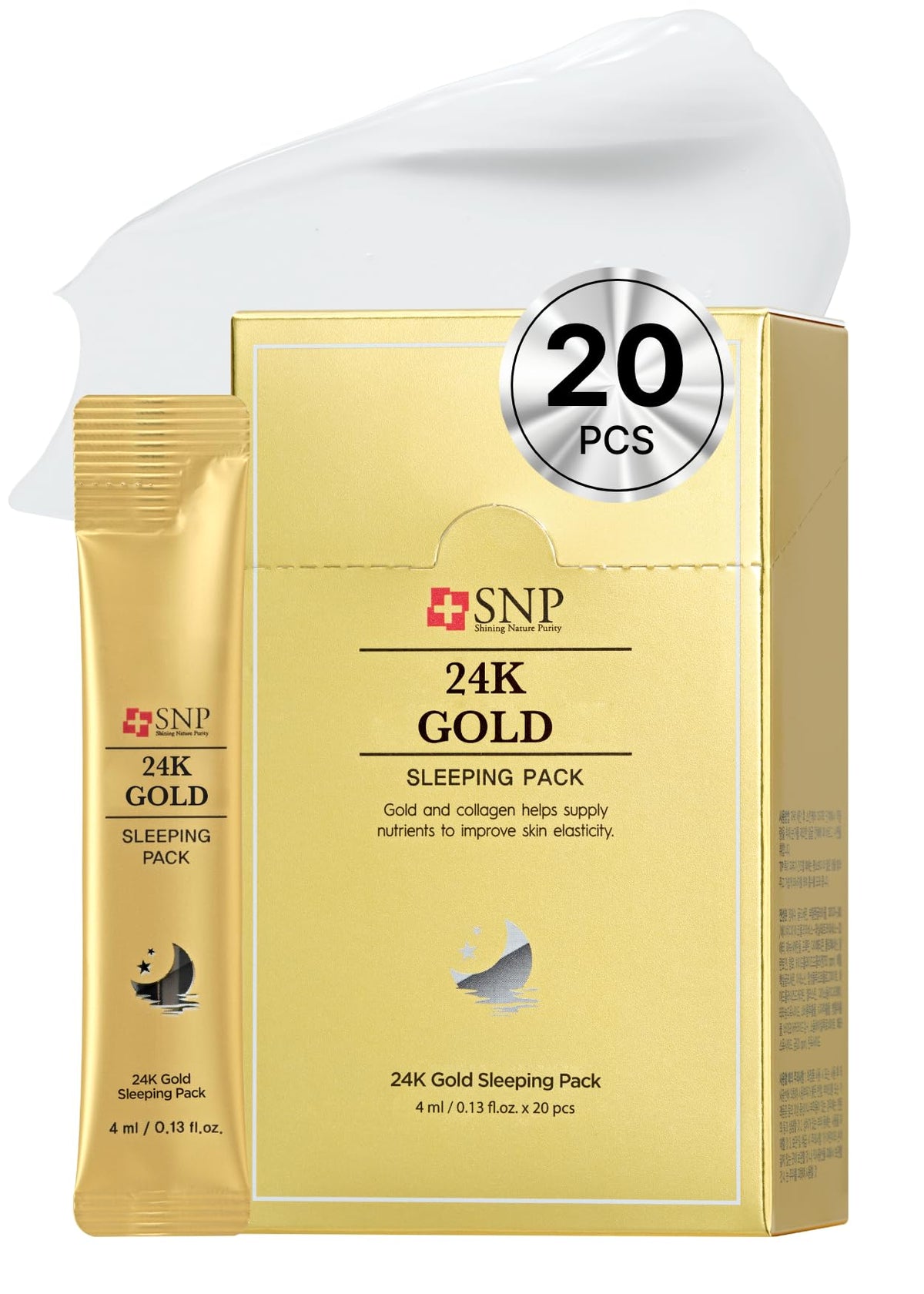 Snp 24K Gold Overnight Night Cream - Hydrating Collagen Face Skincare, Travel Size, 20 Pack