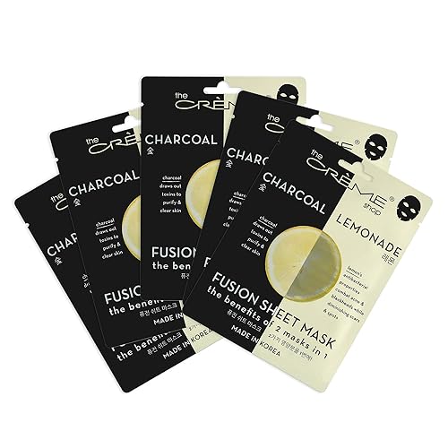 The Crème Shop Fusion Face Masks - Hydrating Charcoal & Lemon, 5 Pack, Korean Skin Care